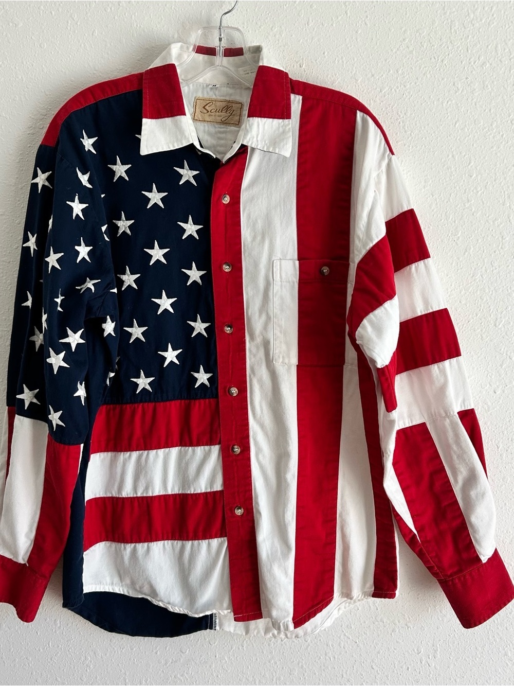 Scully American Flag Shirt Men's M Red White Blue Western Button Up Patriotic